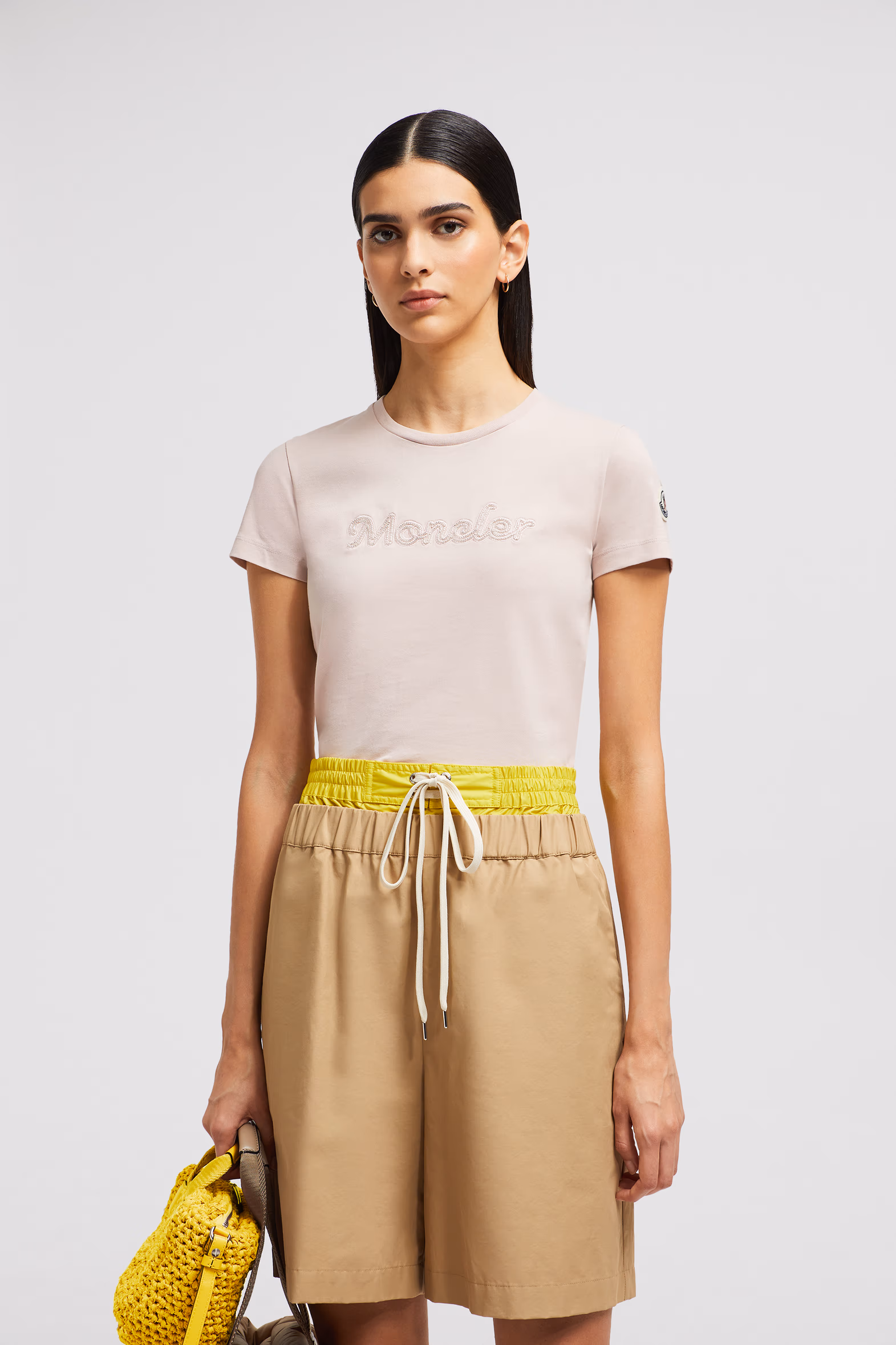 Pearl-Embroidered Logo Cotton T-Shirt Women Light Pink Moncler 0